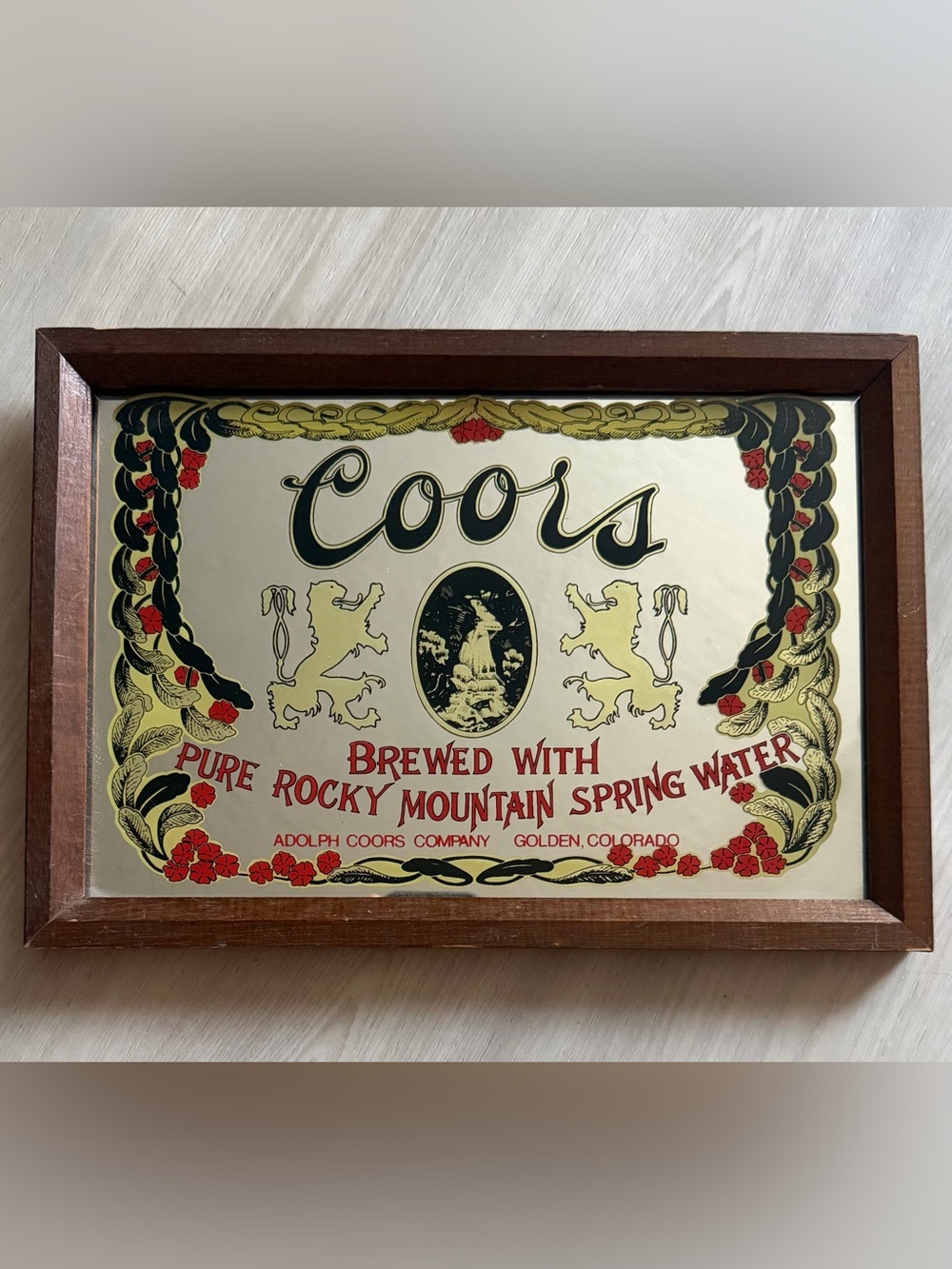 Vintage 80s Coors Beer Mirror Bar Sign Brewed Pure Rocky Mountain Spring Water